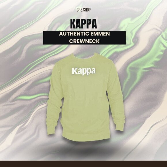 Kappa Authentic Emmen Crewneck Sweatshirt YS Green-White Bright Yellow New - Picture 1 of 5
